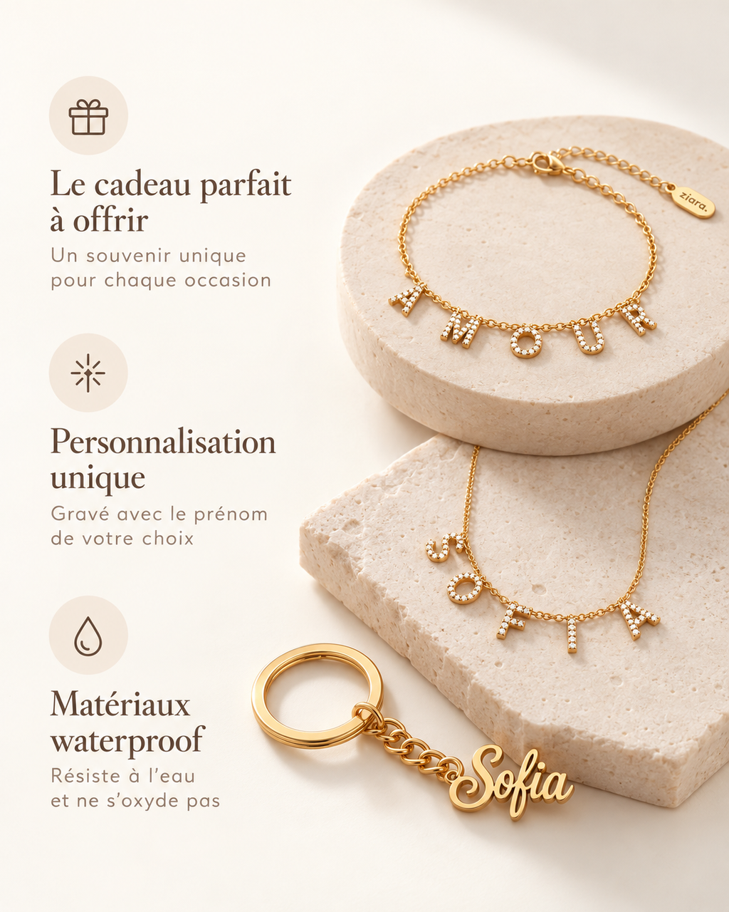 La box Ziara – Collier, Bracelet & Porte-clé personnalisés