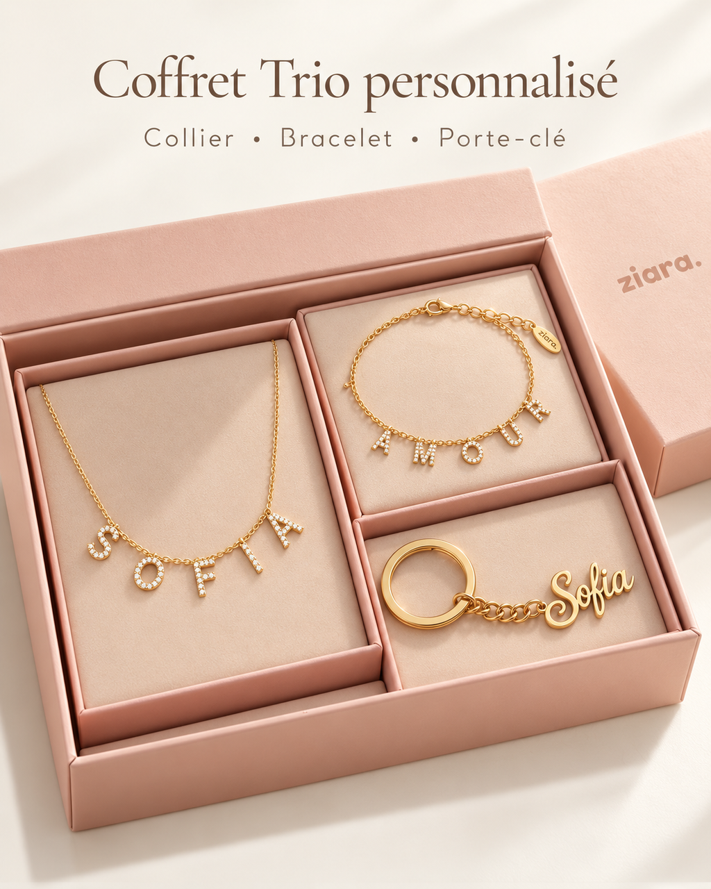 La box Ziara – Collier, Bracelet & Porte-clé personnalisés