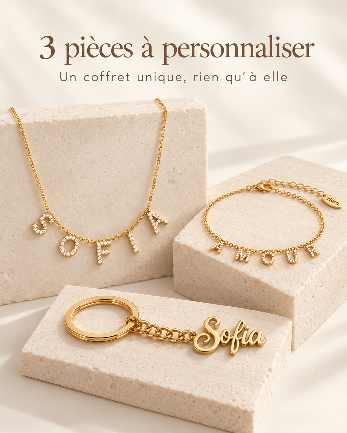 La box Ziara – Collier, Bracelet & Porte-clé personnalisés