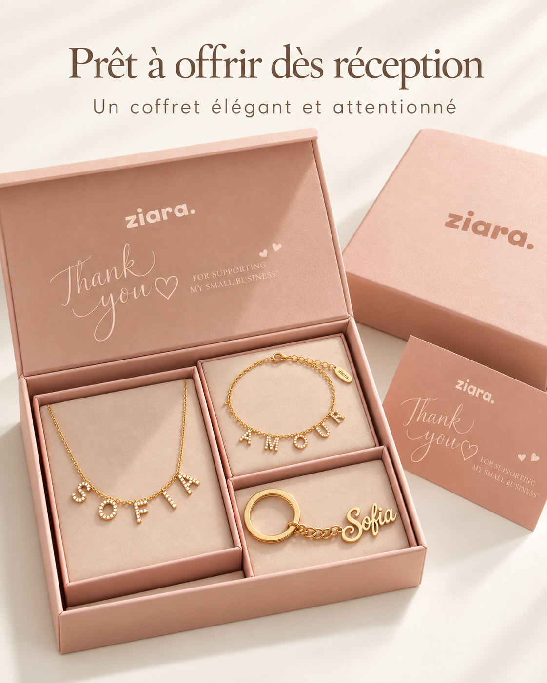 La box Ziara – Collier, Bracelet & Porte-clé personnalisés